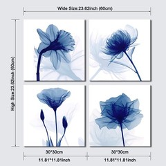 Pyradecor Blue Flickering Flower Abstract Paintings Canvas Wall Art Grace Flo…
