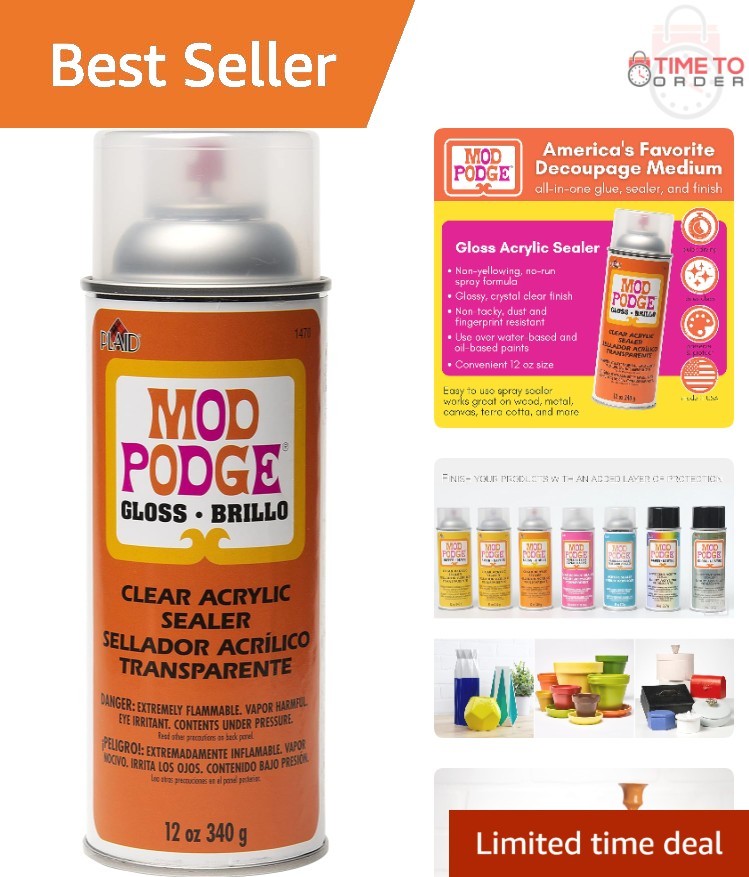 Acrylic Sealer Spray Clear Gloss 12oz Water-Resistant Dries Crystal Clear