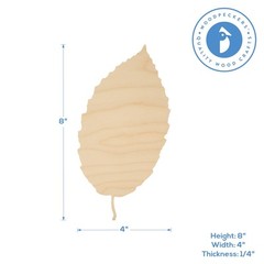 Leaf Wood Cutout 8″x4″, Unfinished for Autumn Decor and DIY Crafts | Woodpeckers