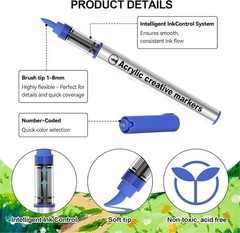 10 Color Acrylic Paint Markers Brush Tip, Waterproof, No-Bleed Ink with Automati