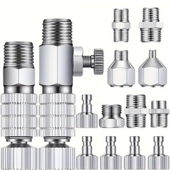 16 Pcs Airbrush Adapter Set – 1/8 & 1/4 Inch Connectors, Quick Disconnect Fittin