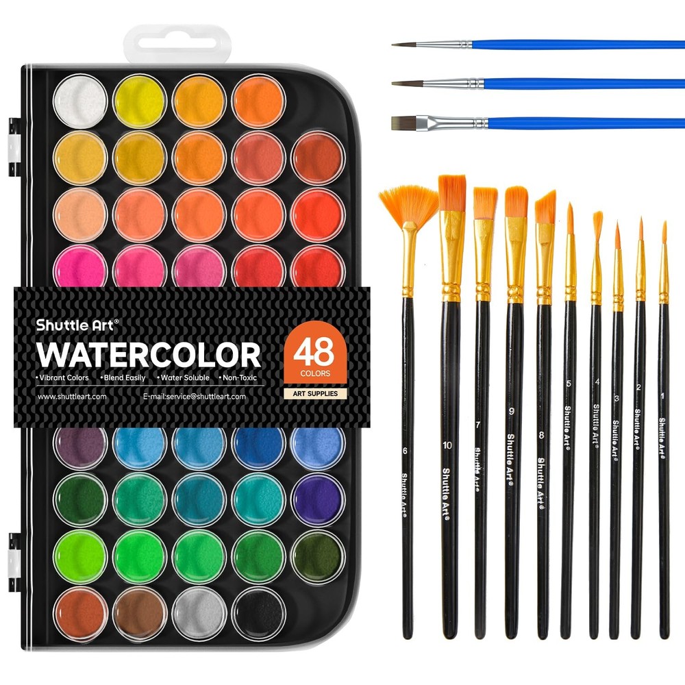 58 PCS Watercolor Paint Set 48 Colors Pan 10 Brushes Beginners Calligraphy