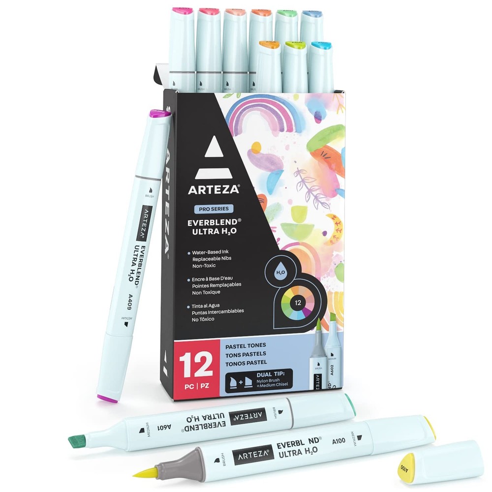 12 Pcs Dual Tip Brush Pens Pastel Tones Watercolor Calligraphy Markers Set