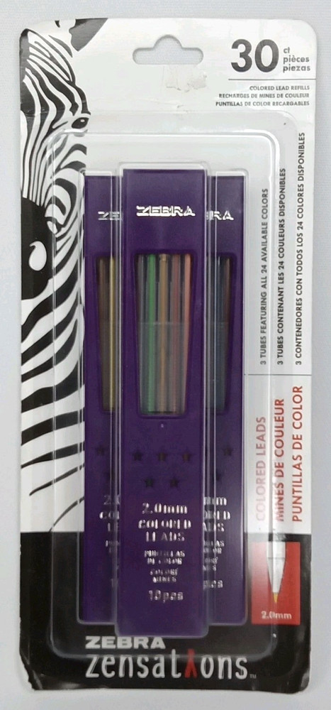 Zebra Zensations 30 Count Colored Lead Refills 2.0 mm Sealed NOS New Arrival