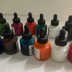 Dr. Ph. Martin’s Iridescent & Bombay India Ink Lot – 15 Bottles + Extras – Used