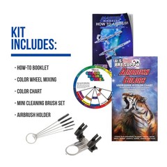 3 Master Airbrush 1/4hp Twin-Piston Compressor Kit, 6 Color Acrylic Paint Set