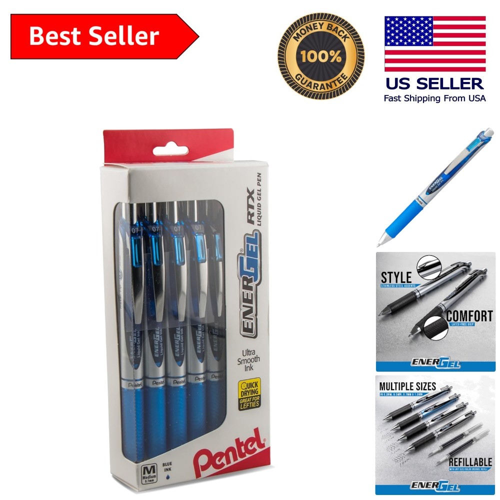 EnerGel RTX Blue Ink Pens – Durable Medium 0.7mm, Comfortable Grip, 12 Count
