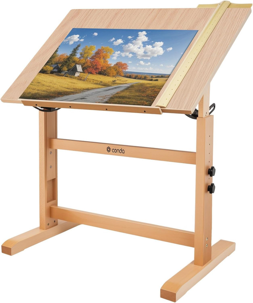 Wood Drafting Table – Adjustable Height, 35.5″X23.5″ Plan Table for Construction