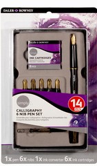 Daler Rowney Calligraphy 6 Nib Pen Set With Cartridges Converter + Nibs In Case