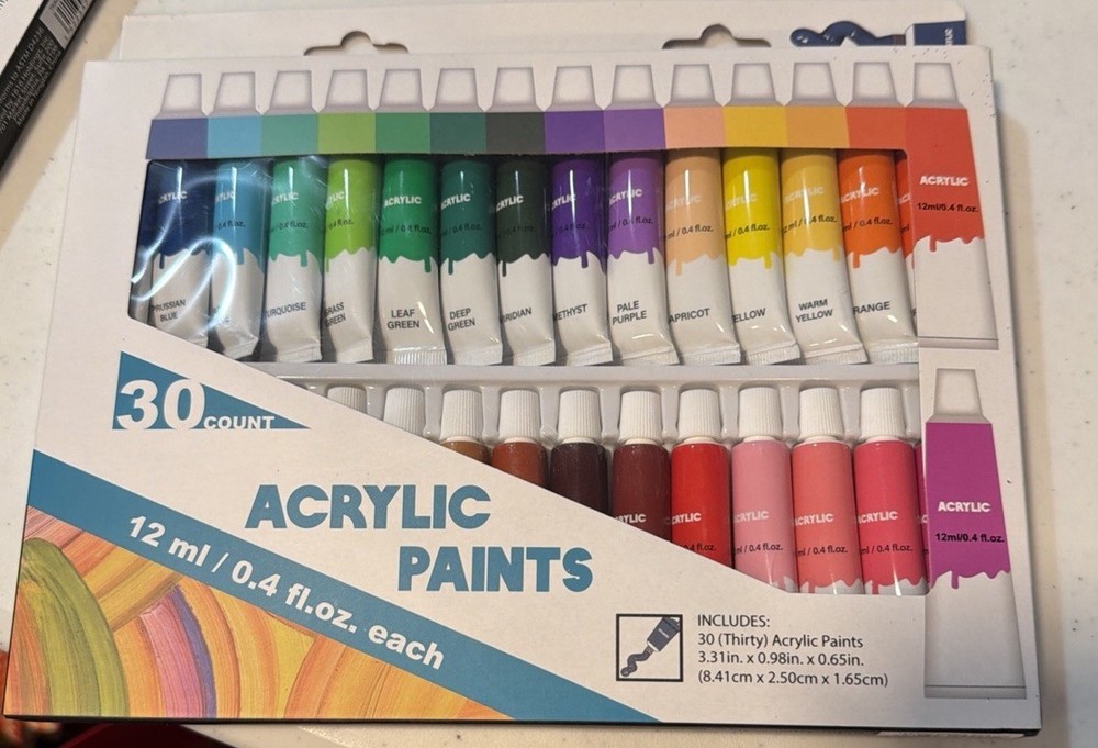 30 Count Acrylic Paint Set 12 Ml Ea. Painting Crafts Gifts NEW Kit Indoor Fun!