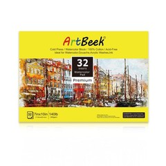 32 Sheets 7×10 Inch 100% Cotton 140lb/300GSM Cold Press Watercolor Block
