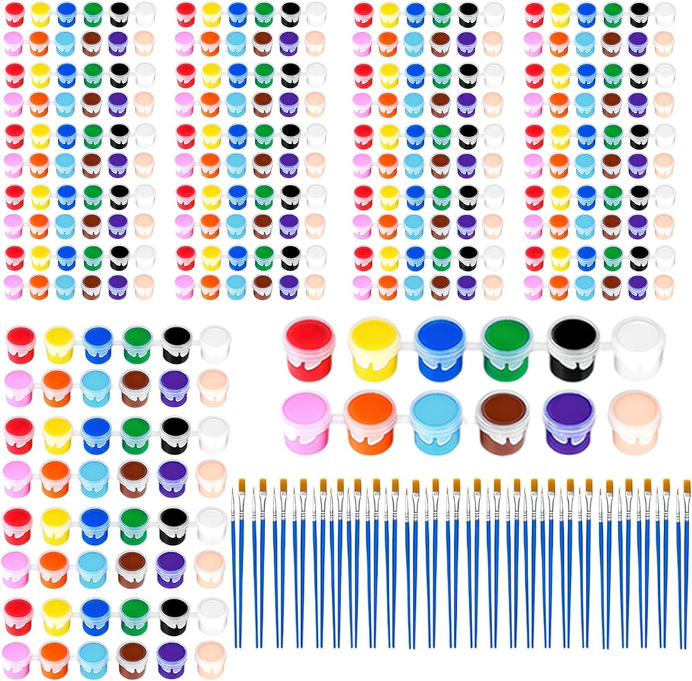 Mini Acrylic Paint Set with 24 Colors 48 Paint Brushes Kid and Adult Art