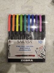 Zebra 10 Marker Set; Sarasa Fineliner Porous Point Pens, 0.8mm Tips Asst. Colors