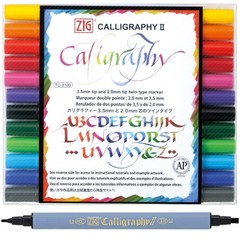 ZIG Calligraphy Marker Pens, 12 Colors set, 2mm & 3.5mm Dual Tip Markers, for