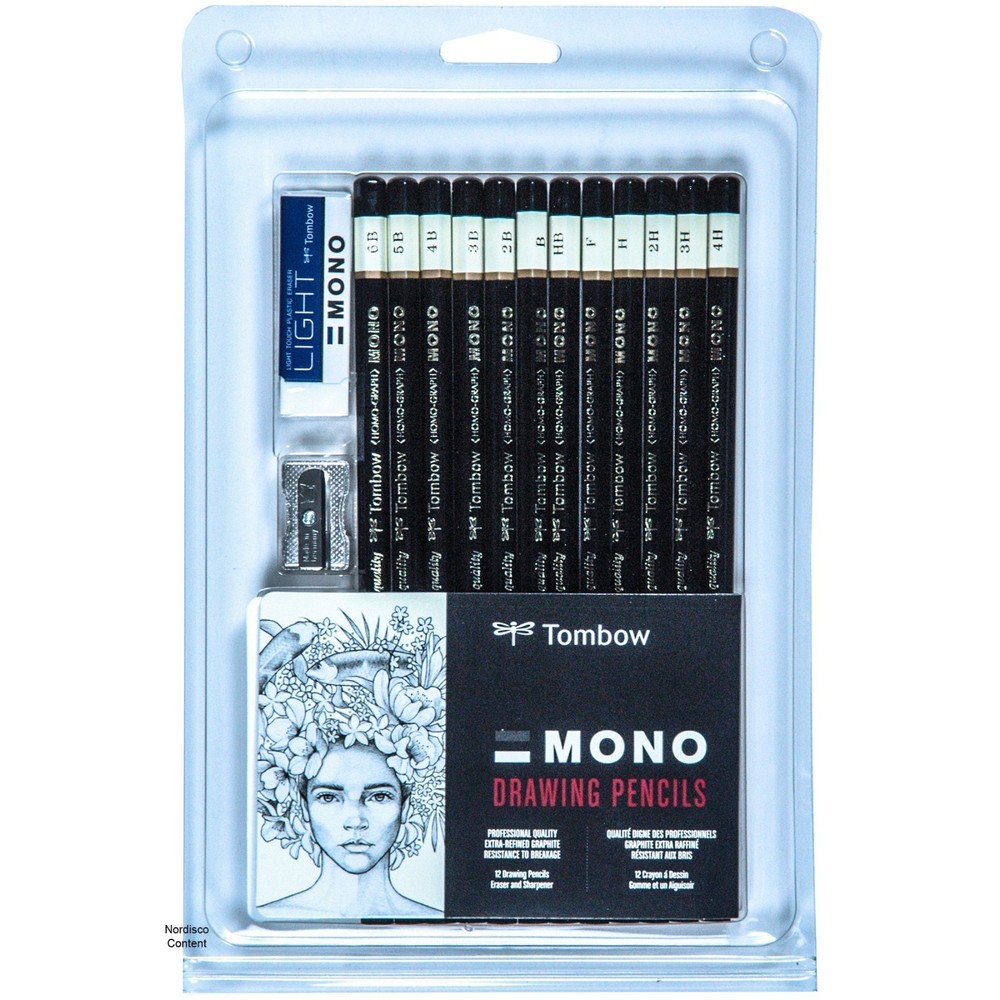 Tombow Mono 51523 Drawing Pencils 12 Pencil Assortment With Sharpener & Eraser