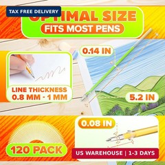 120 Pcs Assorted Glitter Gel Pen Refills for Adult Coloring – Colored Gel Pens R