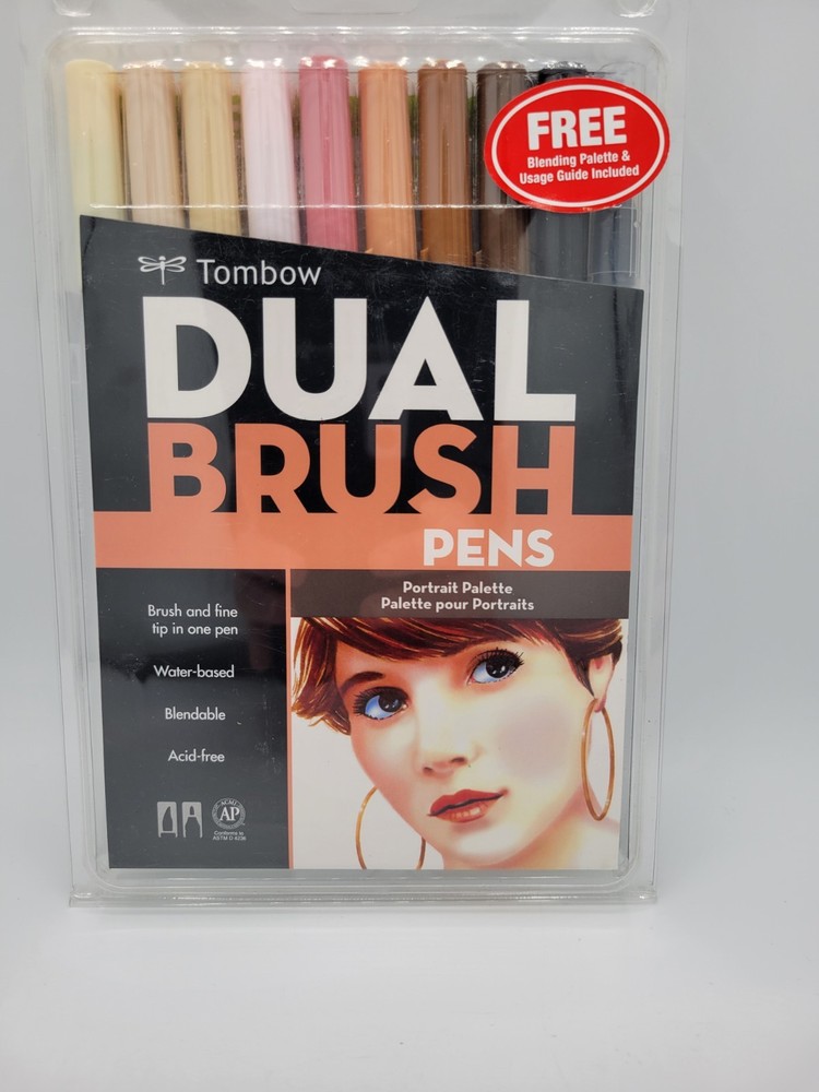 Tombow Dual Brush Pens (Fine and Brush Tip) Portrait Palette, 10 Pieces