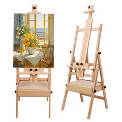H Frame Artist Easel Beech Wood Adjustable Height Angle with Storage Drawer