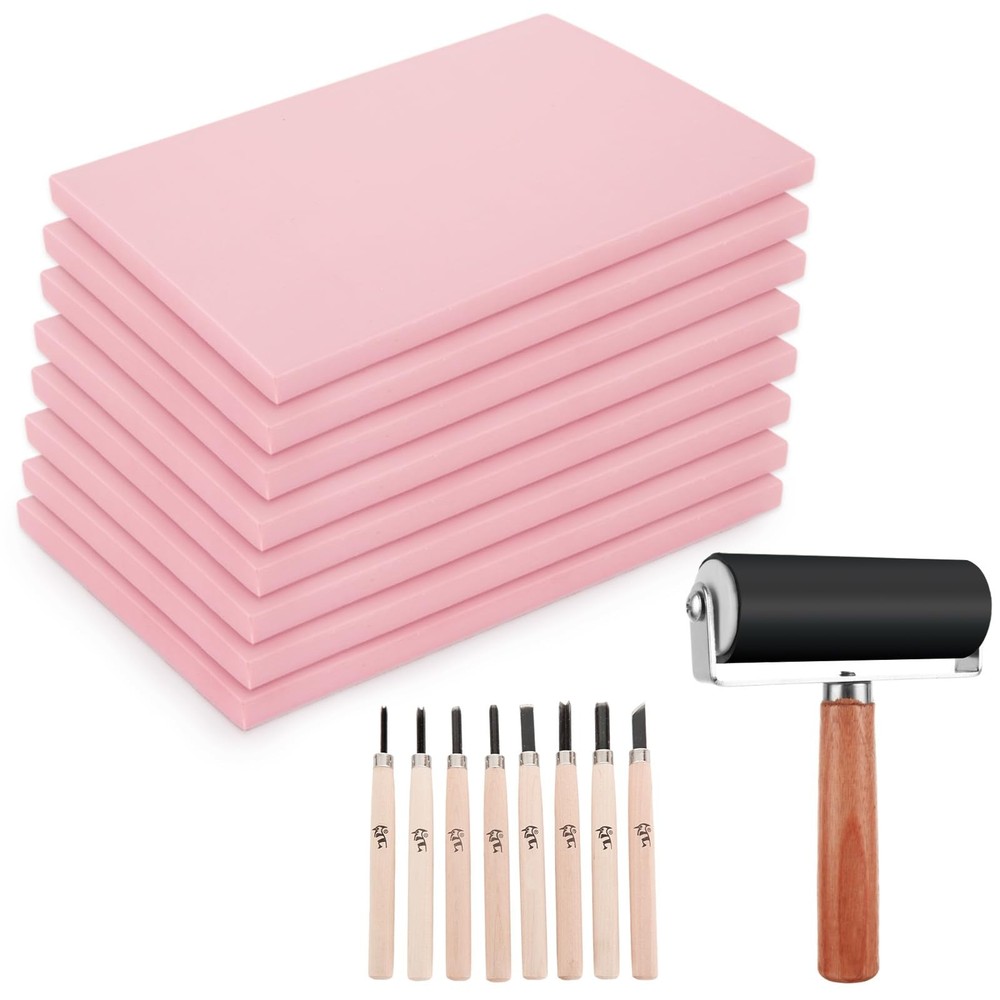 FVIEXE 8PCS 4×6 Inch Linoleum Carving Blocks for 6 x 4 inches, Pink