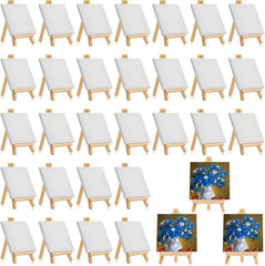 32 Pack Mini Canvas with Easel Sets for Painting Small Art Stretched Canvas Pane