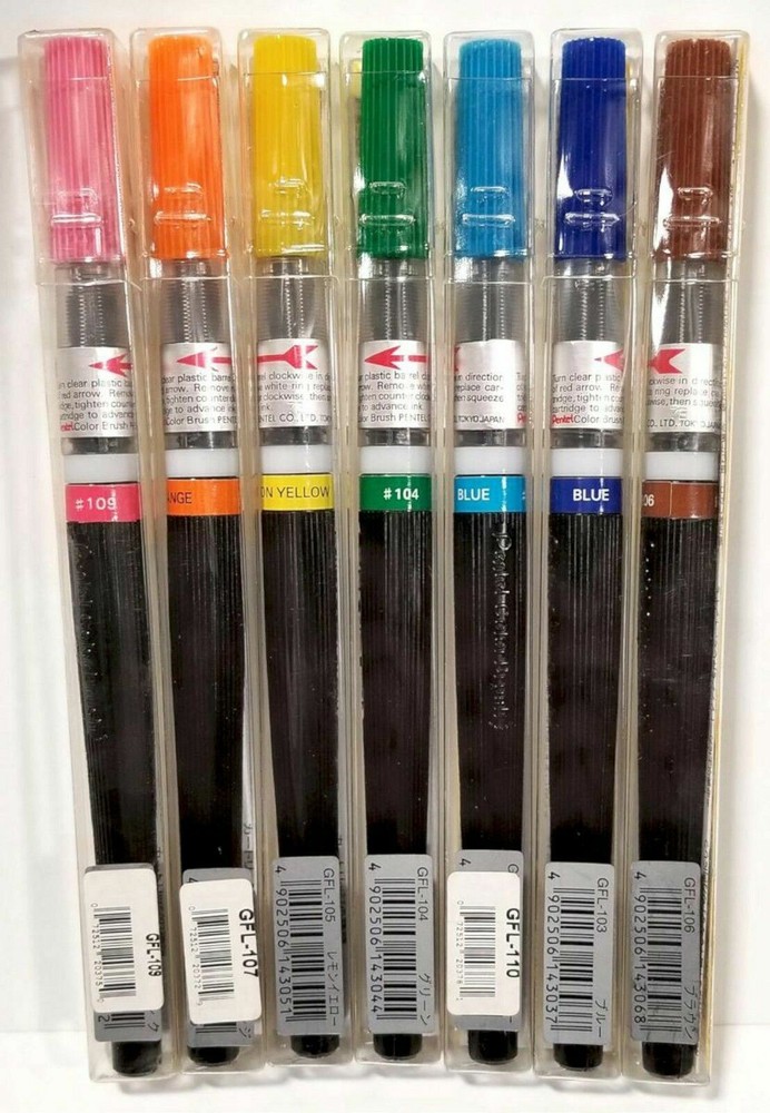 NEW Pentel COLOR BRUSH Art Pen Assorted Colors Refillable Water-Based Ink XGFL