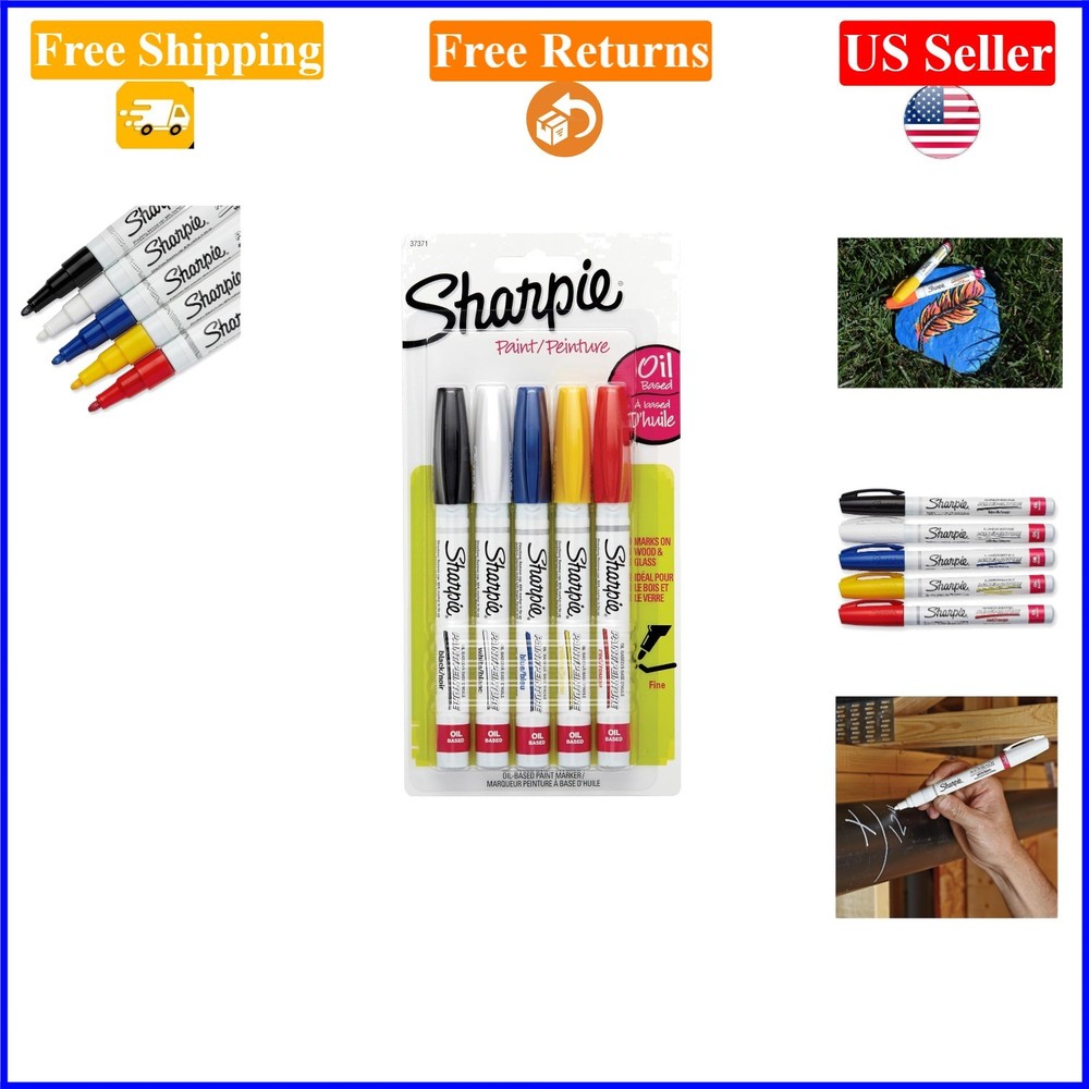 Oil-Based Fine Point Paint Markers, Assorted Colors, 5 Pack for Rock & Art