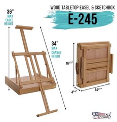 U.S. Art Supply Adjustable Wooden Sketchbox Easel, Desktop Drawer Case E-245