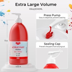 Smallbudi 6 Colors Large Acrylic Paint Set (69 oz,2040 ml) Art Painting Bulk …