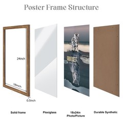 18×24 Frame Rustic Brown, 24×18 Poster Frame Natural, Retro 18 by 24 Canvas P…