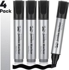 Jumbo Permanent Markers 4 Pack Chisel Tip Black – Thick Wide Tip Large Size