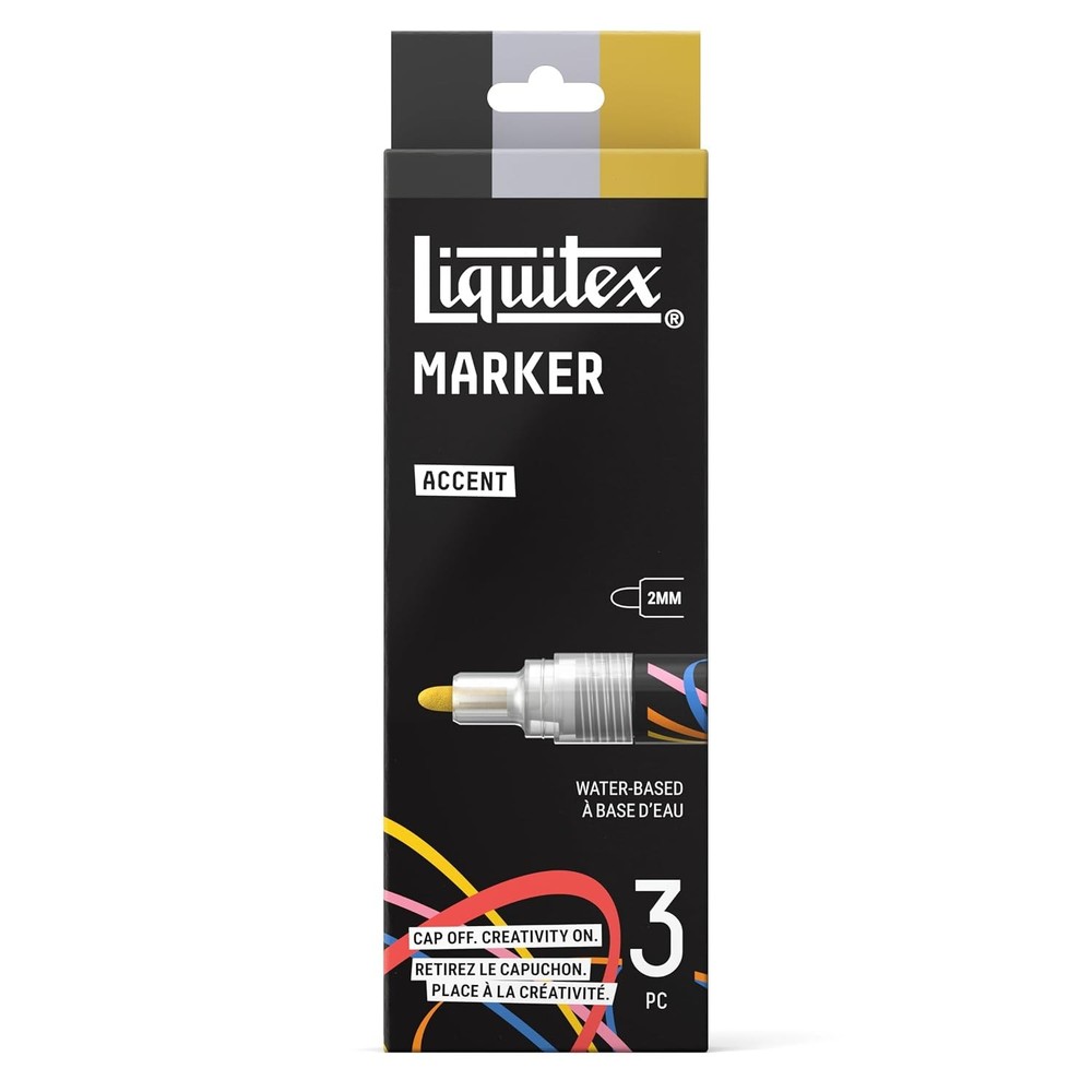 Liquitex Acrylic Paint Markers, Set of 3, Accent Colors, 2mm Nibs