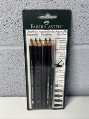 Faber-Castell Graphite Aquarelle Water-soluble Pencils assorted set of 5 w/brush