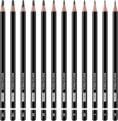 12 Piece Professional Graphite Pencil Set for Drawing, Sketching & Shading Art
