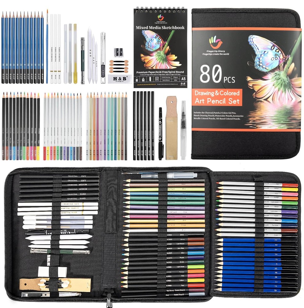 H & B 80 PCS Pro Drawing & Art 1 Count (Pack of 80), Black | 80