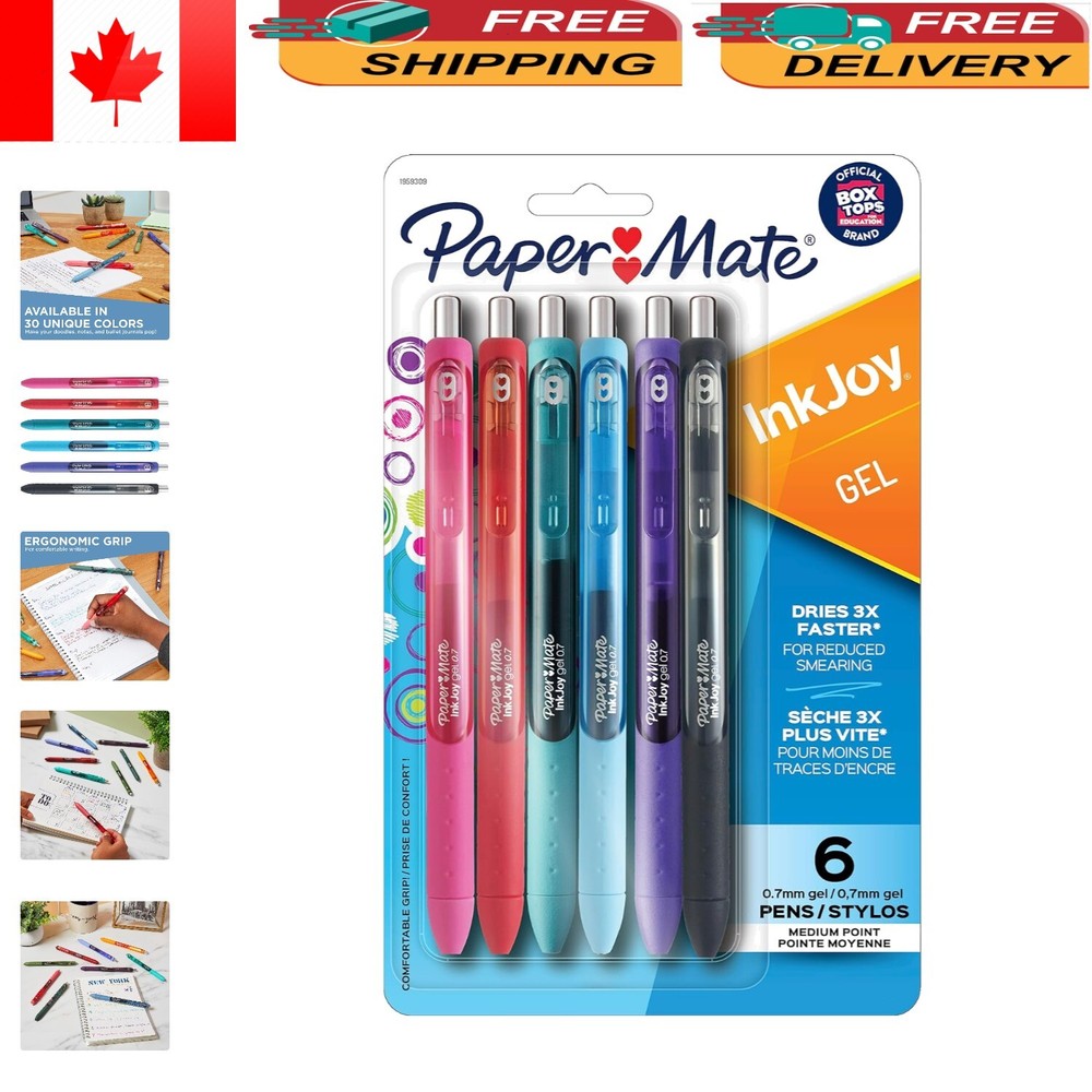 Assorted Colors Gel Pens, Ergonomic Comfort Grip, Ideal for All Ages – 6 Count
