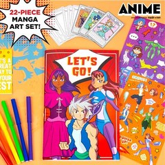 22 Piece Anime Art Kit Markers Stencils Sketchpad Comic Book DIY Set
