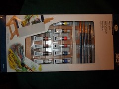 MIXED MEDIA ART SET WITH PAINTS , PASTELS, COLORED  PENCILS, ADJ EASEL, 40 PIECE