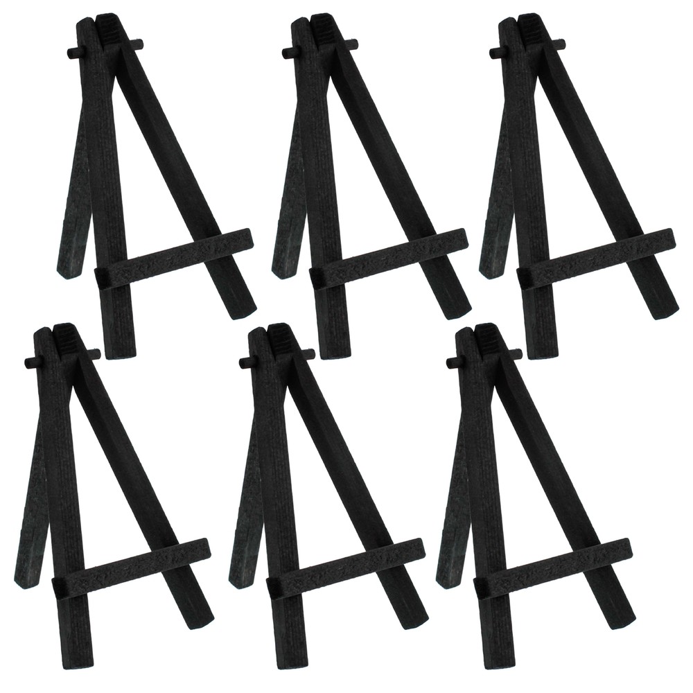 6pk 5″ Mini Black Wood Display Easel, A-Frame Artist Tripod Table Holder Stand