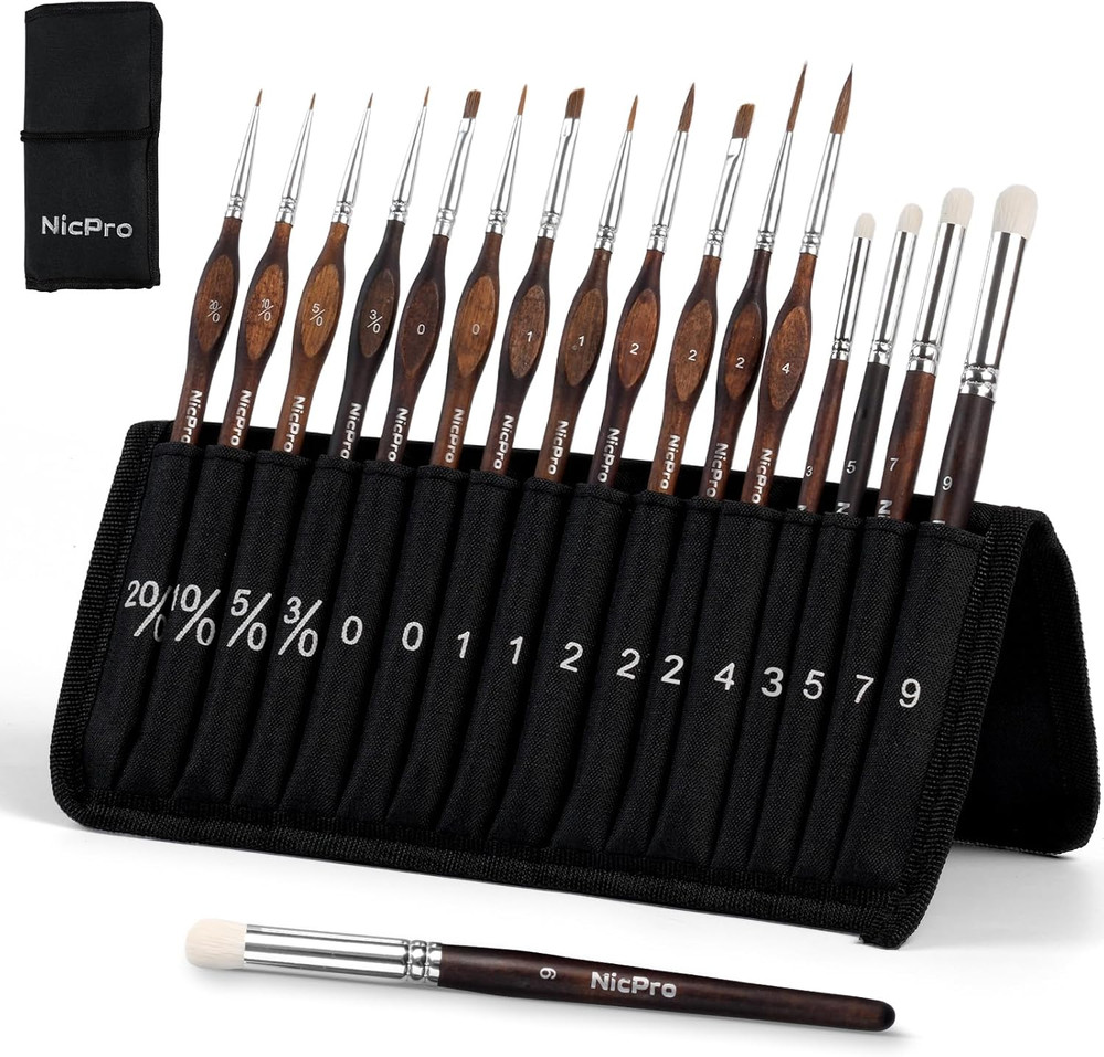 16 PCS Kolinsky Sable Miniature Paint Brushes Dry Brush, Professional Model Pain