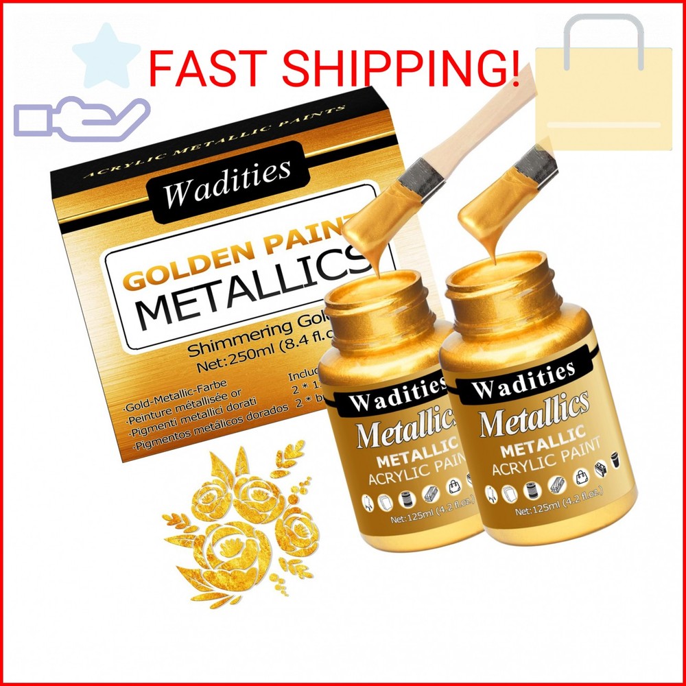 Wadities Acrylic Paint Metallic Gold, 250ml Gold Leaf Paint for Art Painting, Id