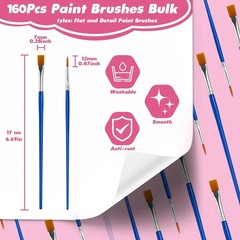 Small Paint Brushes Bulk, 160 Pcs Flat Tip Round Acrylic Paint Brushes for Ki…