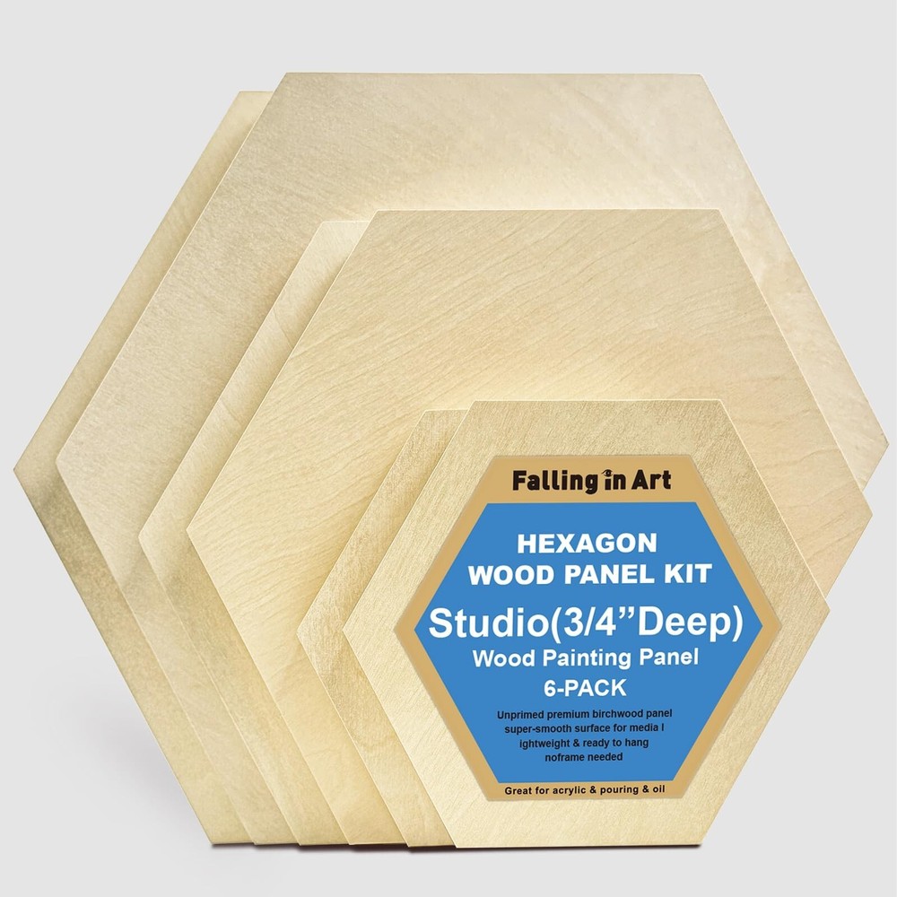 Falling in Art Wooden Hexagon Shaped Panel Boards Kit, 3/4″ Deep Wood Canvas …