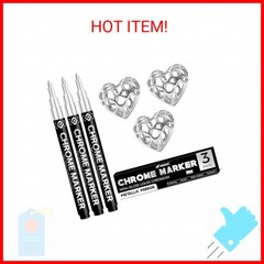Pagather 3Pcs Chrome Paint Markers, Silver Permanent Mirror Liquid Chrome Pens f