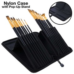 U.S. Art Supply 15 Piece Artist Paint Brush Zippered Nylon PopUp Storage Case