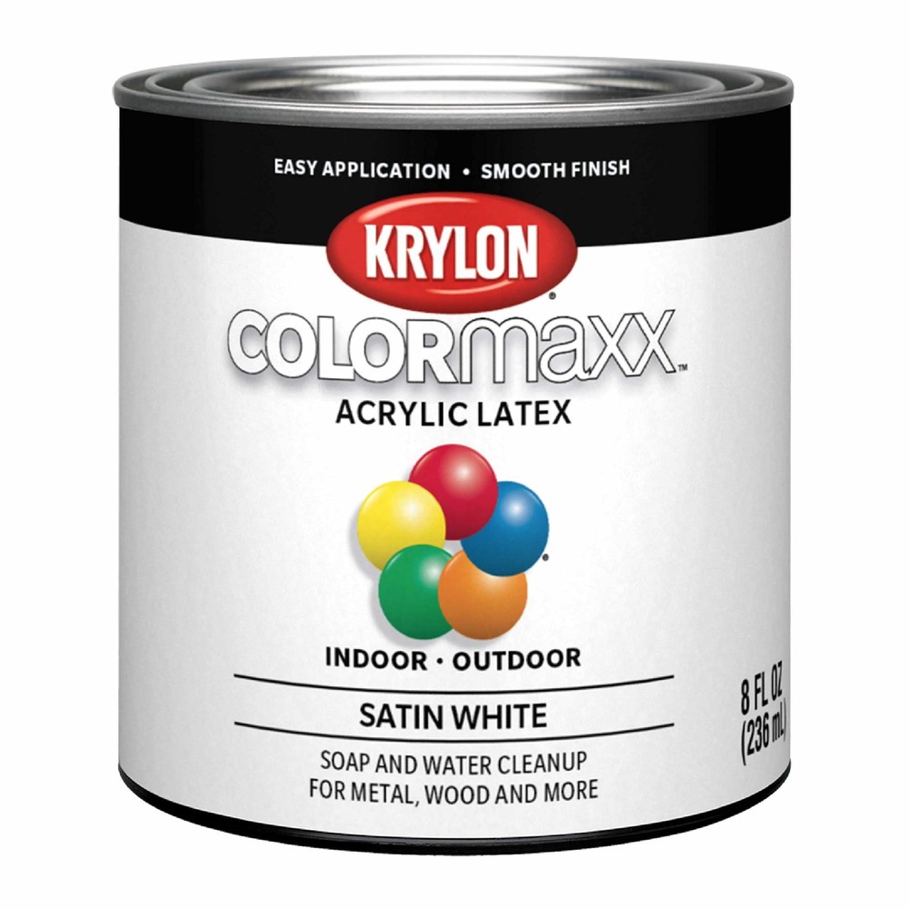 Krylon COLORmaxx Satin White Acrylic Latex Brush On Paint 8 Fl Oz