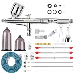 Airbrush Kit with 4 Nozzle Sets (0.2/0.3/0.5/0.8mm) – Dual-Action Gravity Feed f