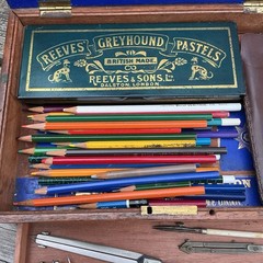 Antique Winsor & Newton Mahogany Artists Box – Pencils Pastels & Drawing Tools