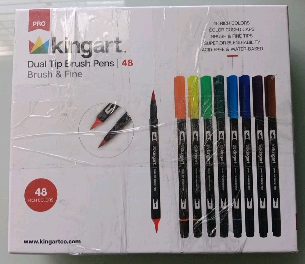 KingArt 445-48 PRO Dual TIP Brush & Fine Tip PENS, 48 Colors! New