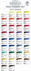MIJELLO MissionGold PurePigmentWatercolor 15ml 34 Colors set MWC-1534P Free Ship
