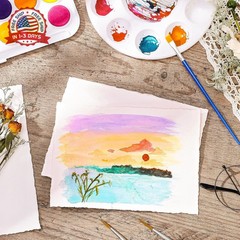 Prudiut 25 Sheets Cotton Watercolor Paper, 300 GSM Deckled Edge, 5 x 7 inch, Rou
